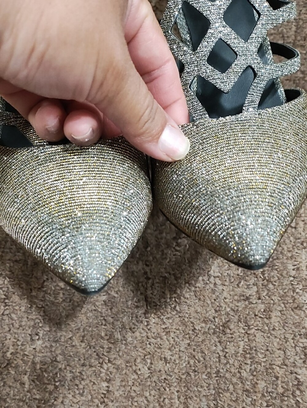 Fioni Silver Glitter Lattice Strappy Pointed Stiletto Heels - Picture 3 of 11